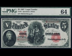 Fr. 91 1907 $5 Legal Tender PMG 64